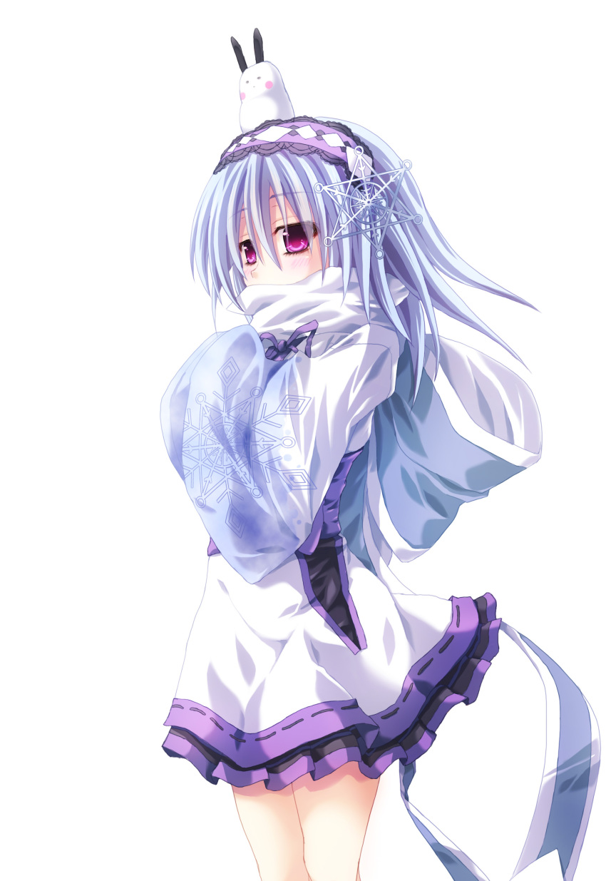 1girl, absurdres, blue_hair, blush, duel_monster, female_focus, ghostrick_yuki-onna, hairband, highres, long_sleeves, purple_eyes, solo, takayuuki, yu-gi-oh!