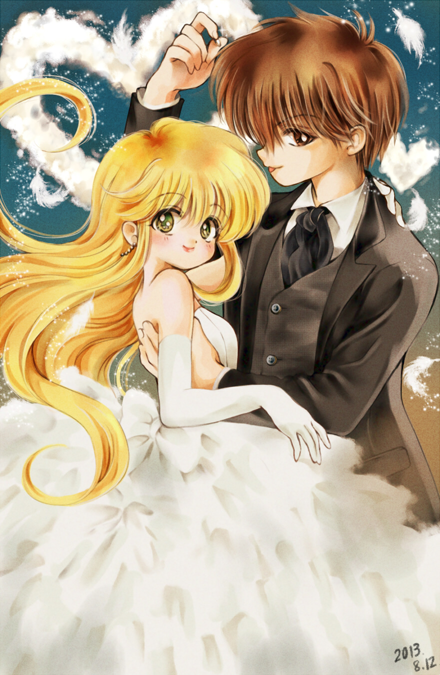 1boy, 1girl, bad_id, bad_pixiv_id, blonde_hair, brown_hair, chocorune, couple