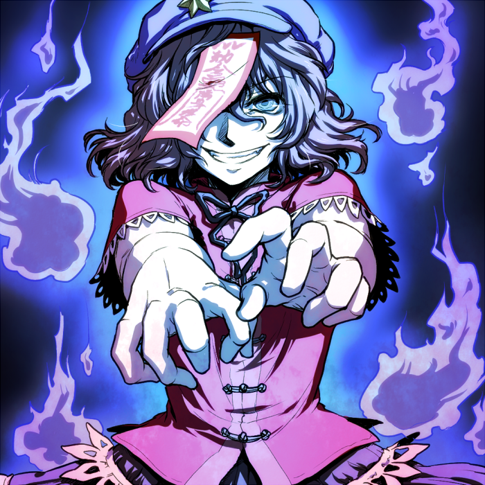 1girl, bad_id, bad_pixiv_id, blue_eyes, blue_hair, chinese_clothes, evil_grin, evil_smile