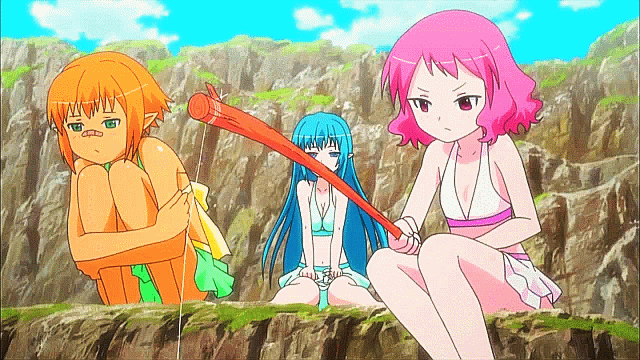 animated, animated_gif, bahamut_(zettai_bouei_leviathan), blue_hair, jormungandr_(zettai_bouei_leviathan), leviathan_(zettai_bouei_leviathan), orange_hair, pink_hair