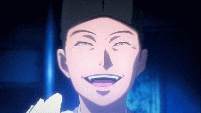 animated, animated_gif, black_hair, hat, laughing, male_focus, oda_nobuna_no_yabou, zenki