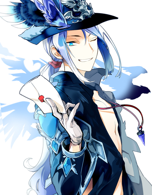 1boy, bad_id, bad_pixiv_id, gloves, hair_tie, hat, hermes_(p&amp;d), jewelry