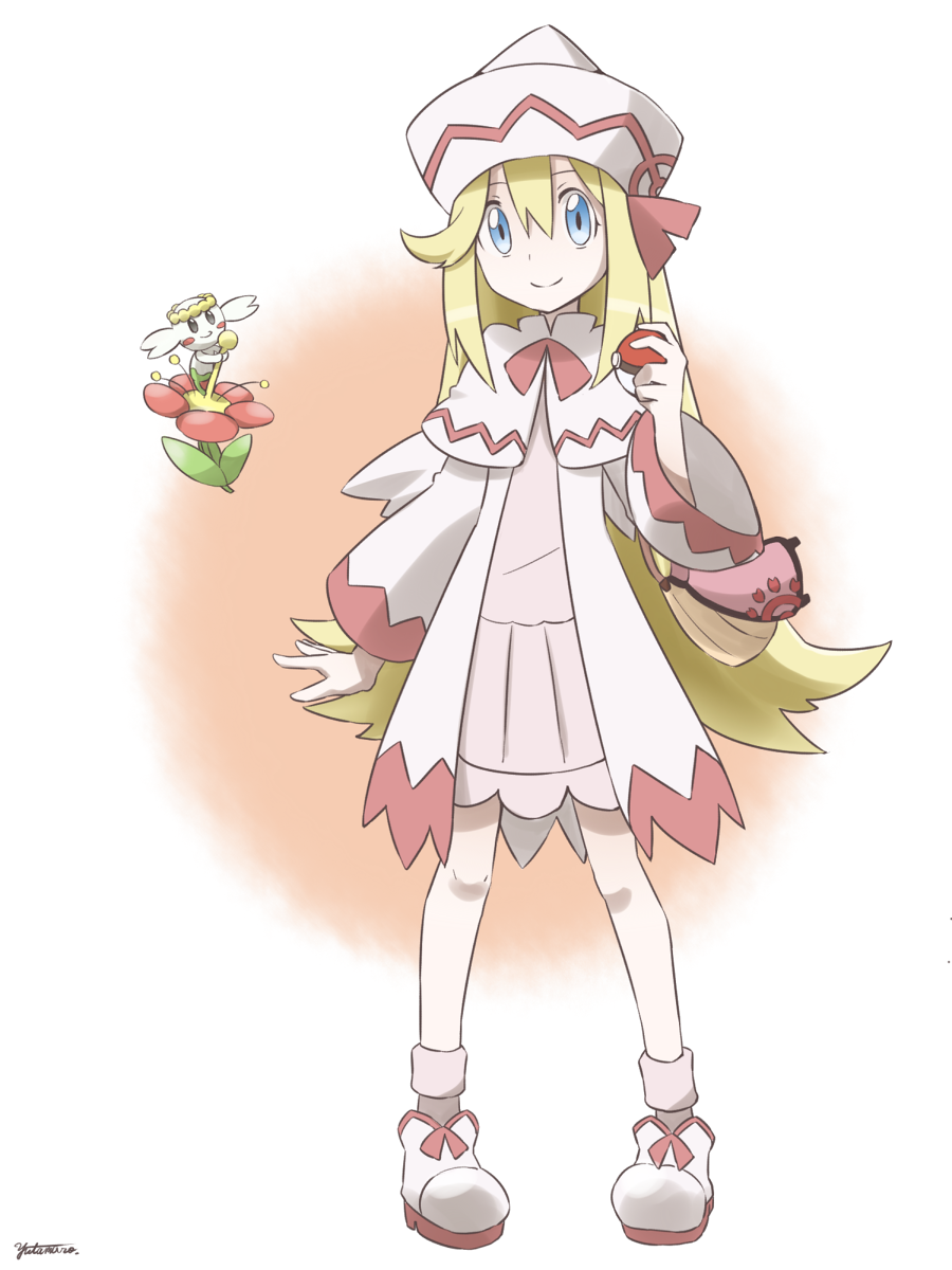 1girl, blonde_hair, blue_eyes, crossover, dress, female_focus, flabebe, flabebe_(red_flower)