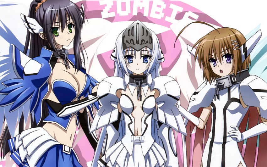 3girls, breasts, cleavage, cosplay, eucliwood_hellscythe, female_focus, flat_chest, haruna_(korezom), highres, kore_wa_zombie_desu_ka?, multiple_girls, nomizu_iori, seraphim_(korezom), small_breasts, sora_no_otoshimono, voice_actor_connection