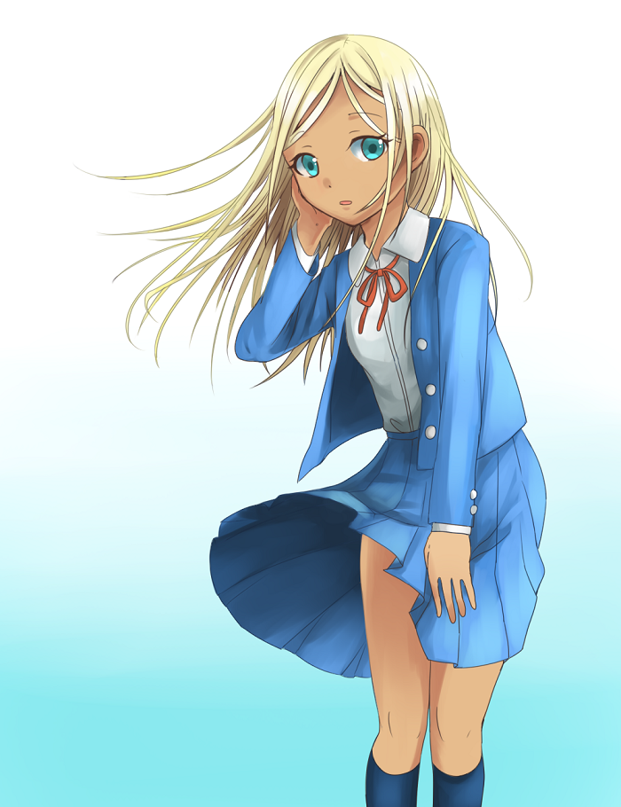 10s, 1girl, aqua_eyes, blonde_hair, dark-skinned_female, dark_skin, female_focus, idolmaster