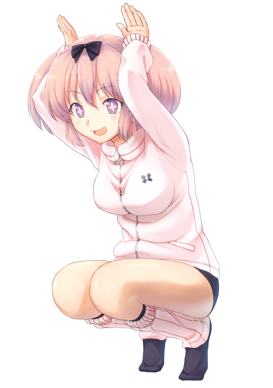 +_+, 10s, 1girl, arms_up, blush, breasts, buruma, female_focus