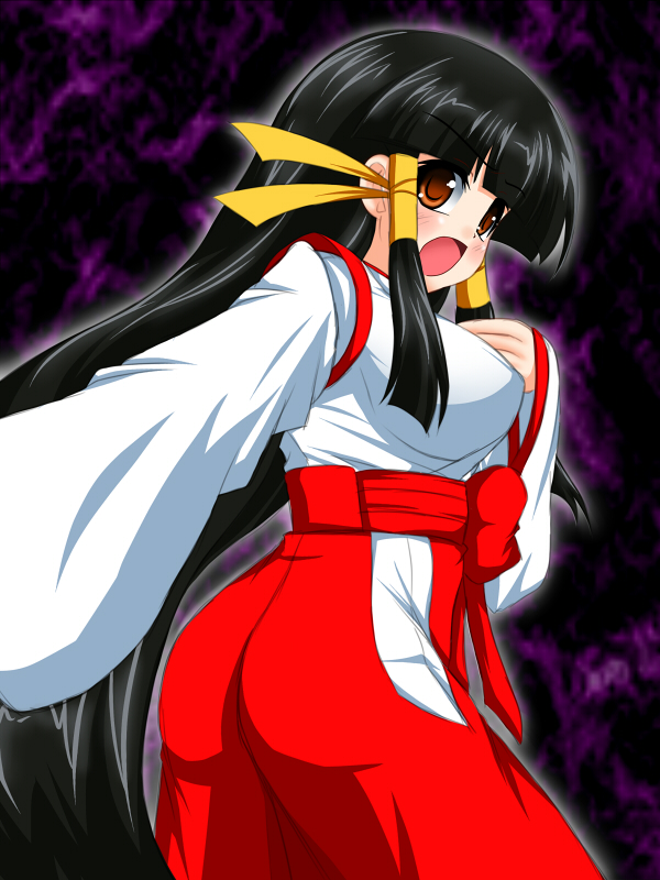 1girl, aq_interactive, arcana_heart, ass, atlus, black_hair, blush, breasts