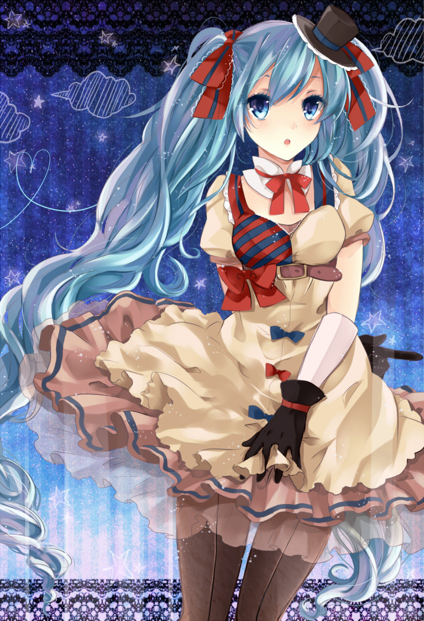 1girl, belt, blue_eyes, blue_hair, bow, bowtie, detached_sleeves, dress