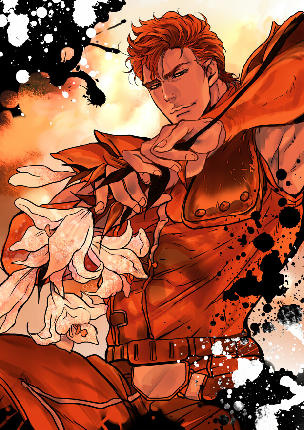 1boy, armor, belt, flower, hokuto_no_ken, isi88, jobo_(isi88), juza