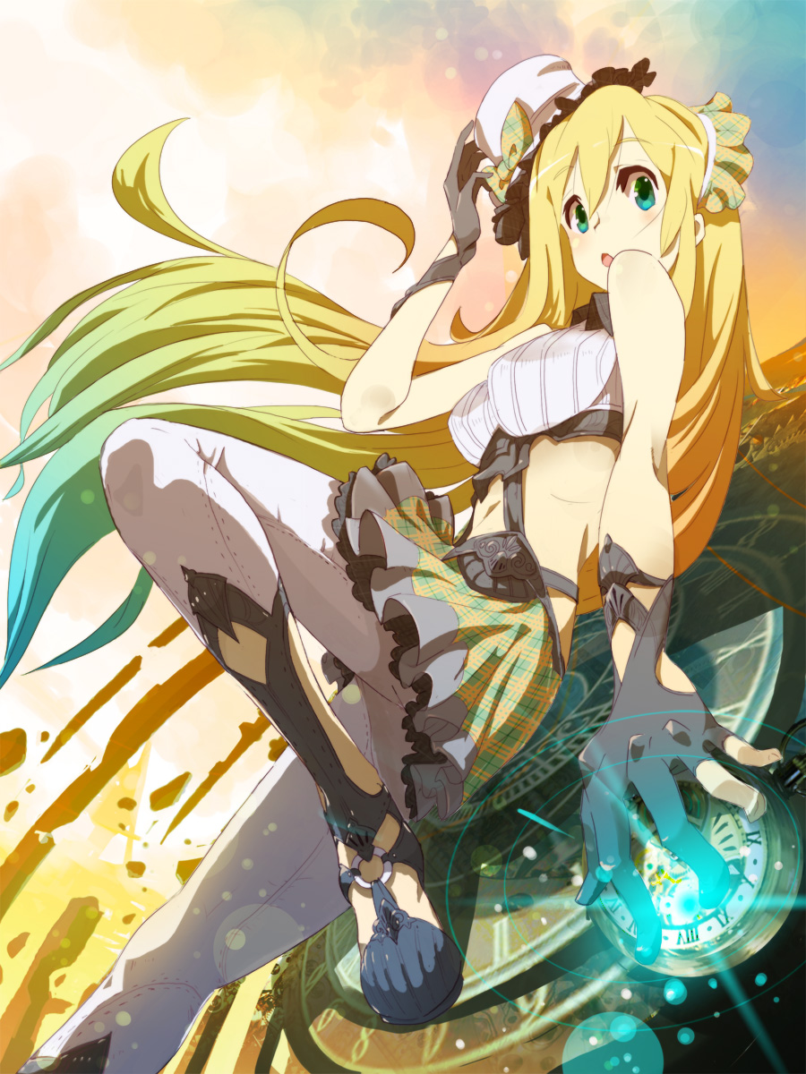 1girl, :o, blonde_hair, female_focus, gloves, green_eyes, hat, highres