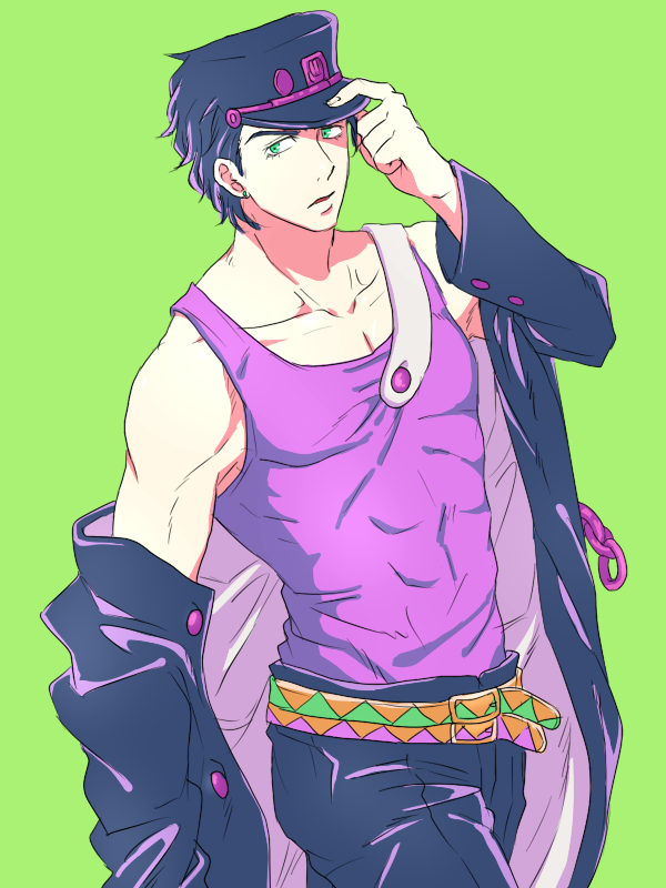 1boy, adjusting_clothes, adjusting_headwear, azuma_hatori, bad_id, bad_pixiv_id, blue_hair, flute72