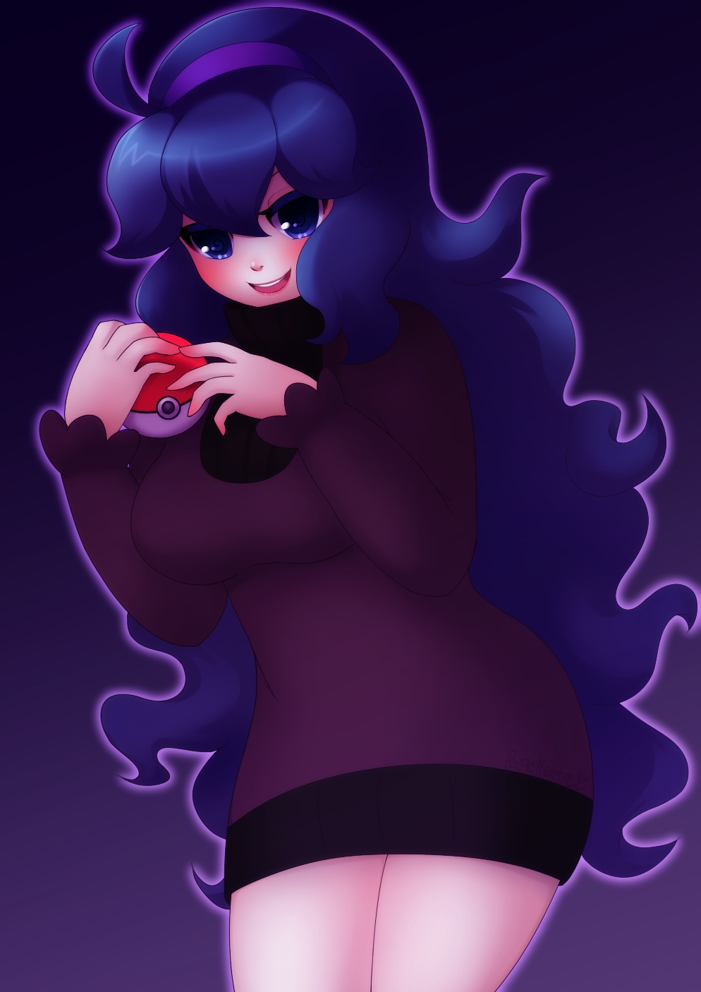 10s, 1girl, blue_eyes, blue_hair, breasts, crazy_eyes, hex_maniac_(pokemon), hex_maniac_(pokemon_xy)