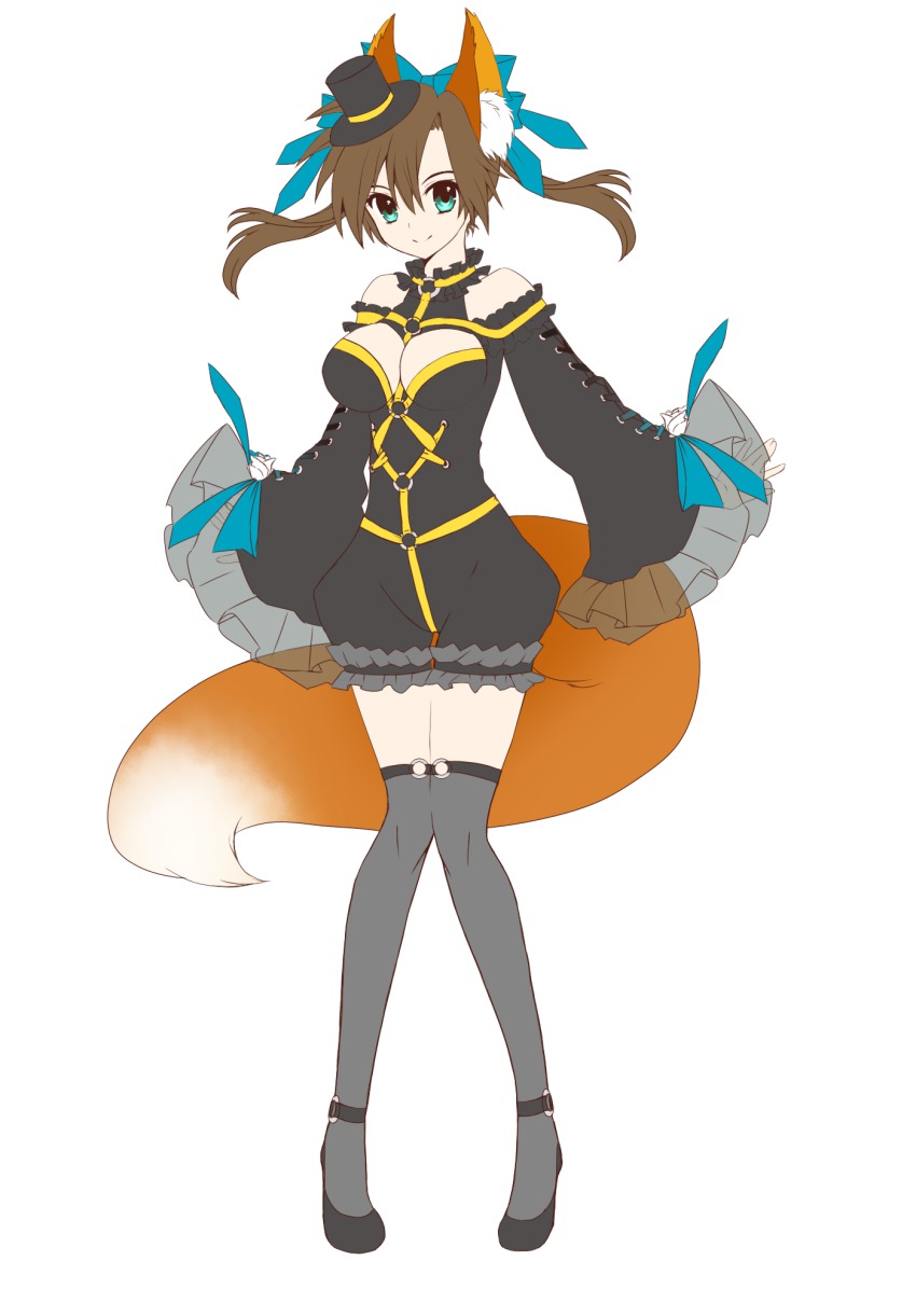 10s, 1girl, aji_paba, animal_ears, breasts, brown_hair, cleavage, cosplay