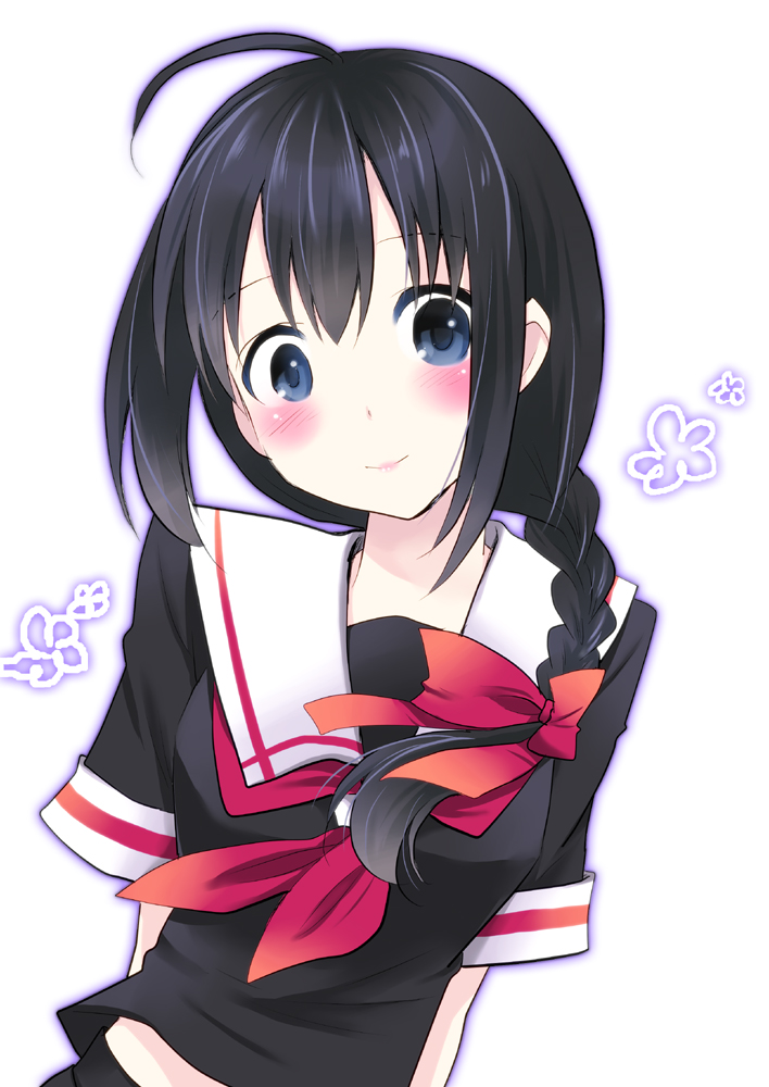 10s, 1girl, aikawa_ruru, black_hair, blue_eyes, blush, bow, braid