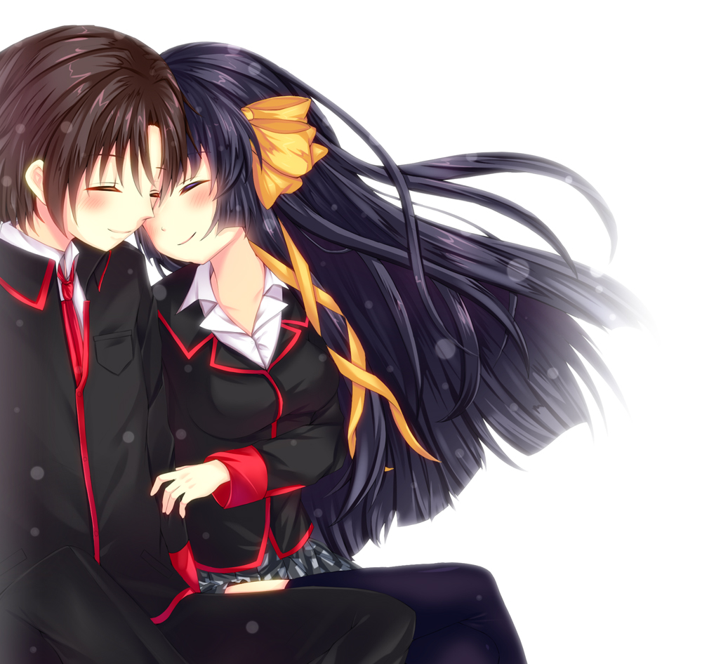 1boy, 1girl, black_hair, brown_hair, couple, closed_eyes, kurugaya_yuiko, little_busters!