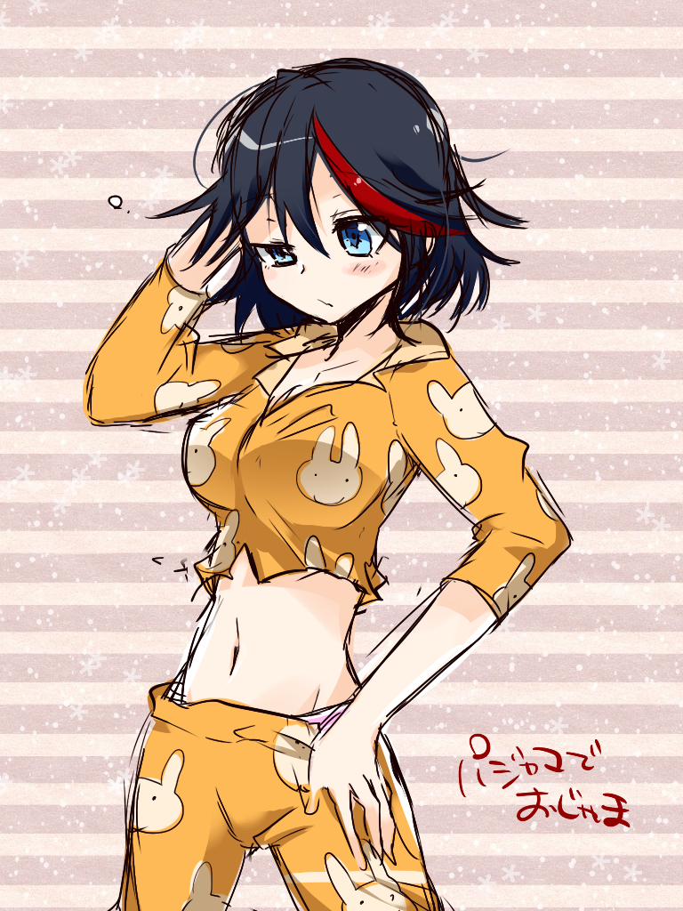 10s, 1girl, araragi_ayune, black_hair, blue_eyes, breasts, rabbit, kill_la_kill