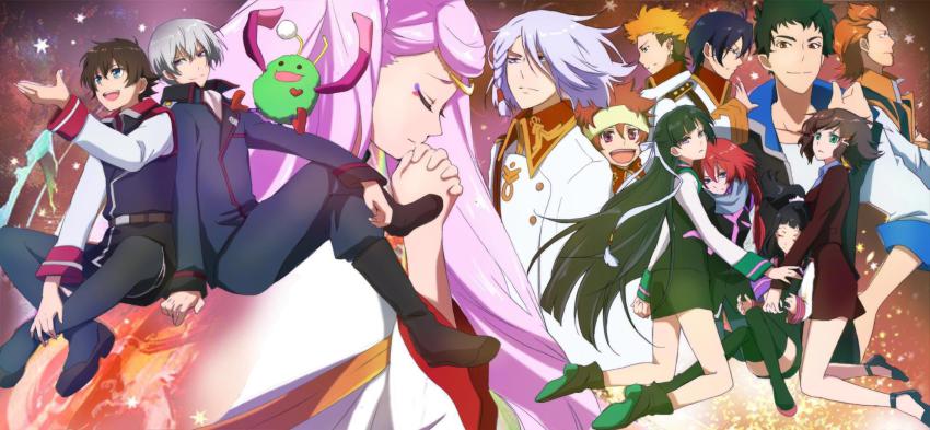 10s, 5girls, 6+boys, a-drei, belt, black_hair, black_legwear, blue_eyes