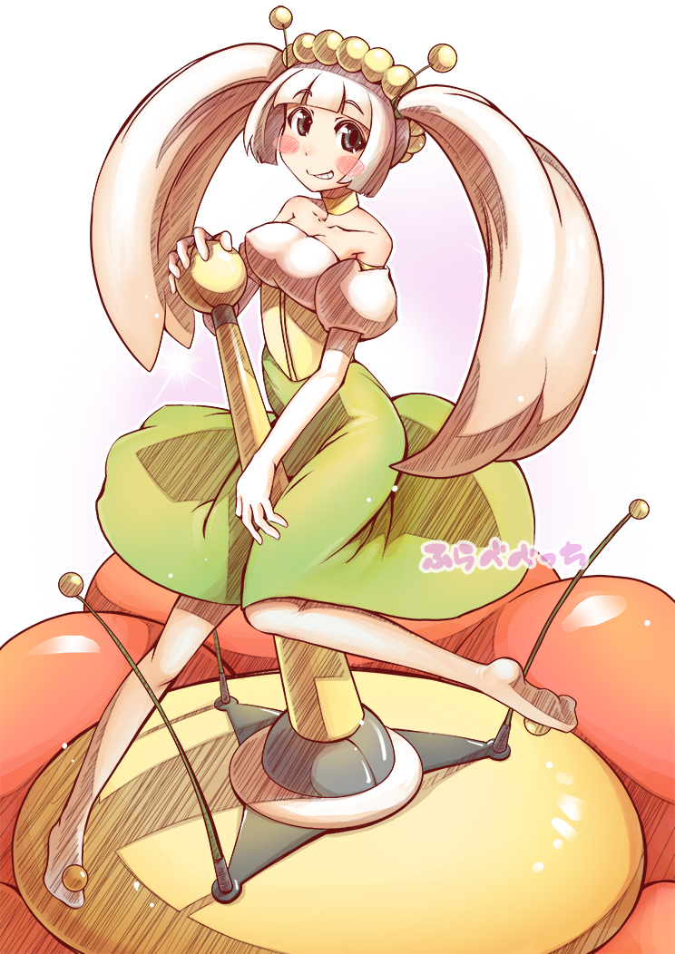 10s, 1girl, bare_shoulders, blonde_hair, blunt_bangs, blush_stickers, choker, collarbone