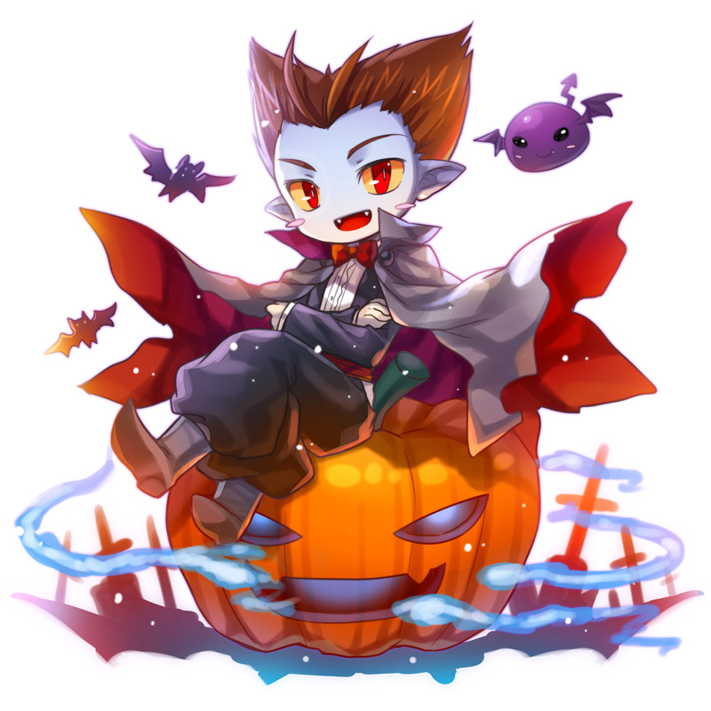 1boy, baddie_(p&amp;d), black_hair, blue_skin, capura_lin, colored_skin, halloween, jack-o'-lantern
