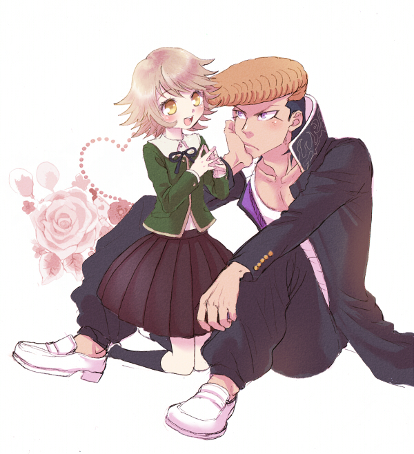10s, 2boys, brown_eyes, brown_hair, danganronpa_(series), danganronpa:_trigger_happy_havoc, flower, fujisaki_chihiro