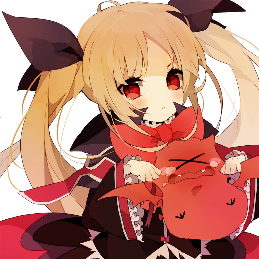 1girl, bad_id, bad_pixiv_id, bat_(animal), blazblue, blonde_hair, female_focus, gii, gothic_lolita, highres, lolita_fashion, long_hair, mizuki_(pakuchoi13), rachel_alucard, red_eyes, ribbon, solo, twintails