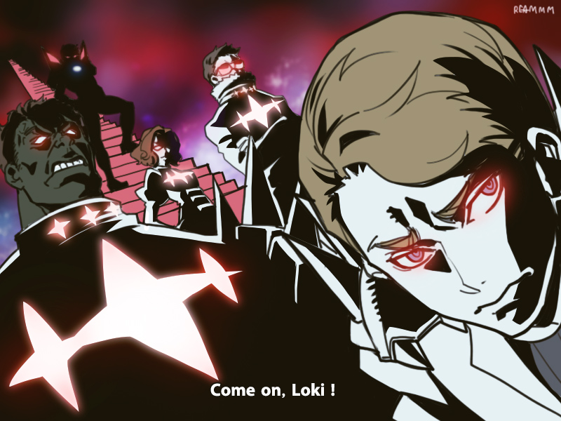 1girl, 4boys, animification, arc_reactor, avengers_(series), bad_id, bad_pixiv_id, black_widow