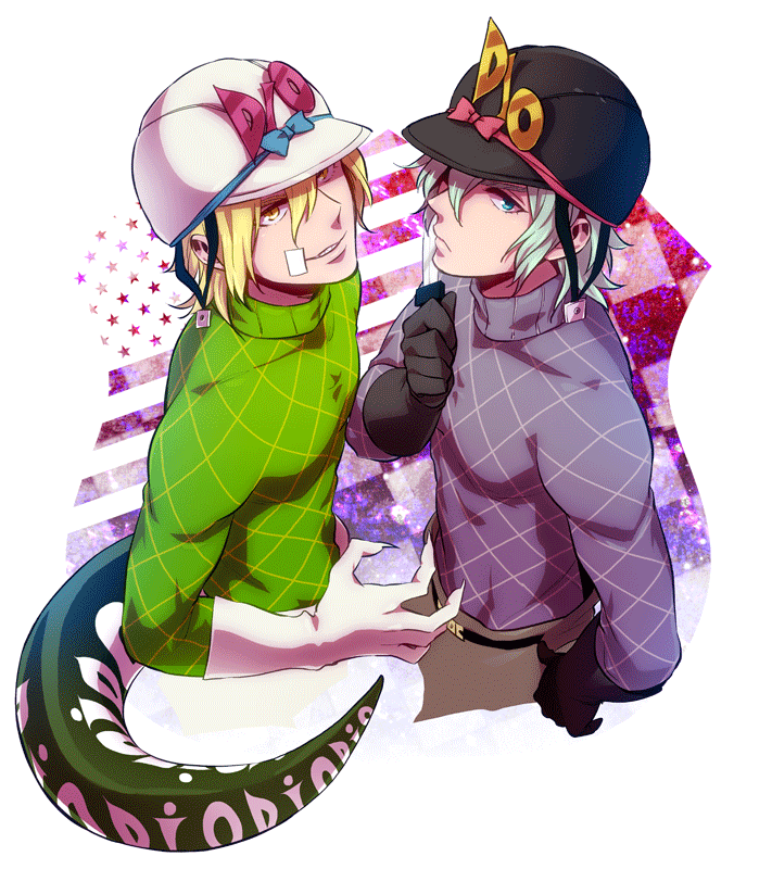 2boys, alternate_color, bad_id, bad_pixiv_id, blonde_hair, blue_eyes, blue_hair, diego_brando