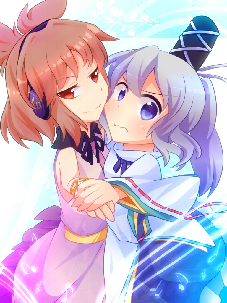 2girls, bad_id, bad_pixiv_id, blue_eyes, blue_hair, holding_hands, iwasa_kasumi, japanese_clothes