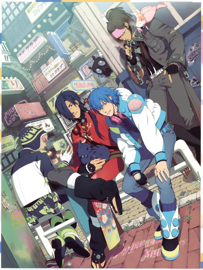 10s, 5boys, absurdres, anger_vein, badge, bandages, belt, beni_(dramatical_murder)