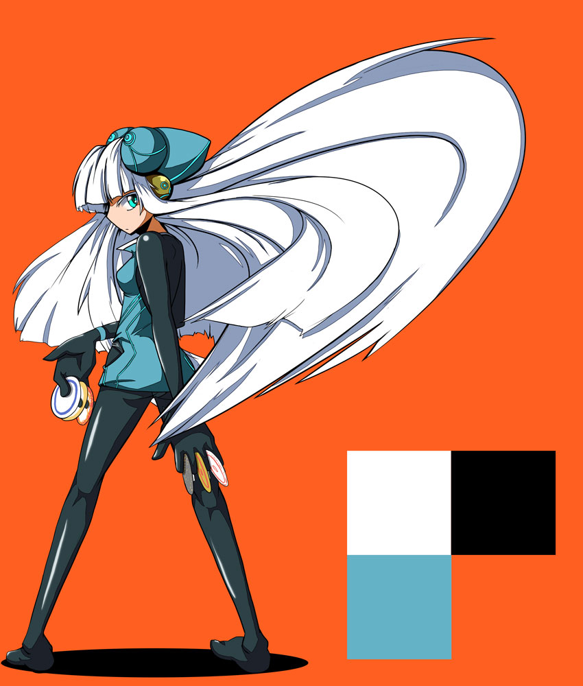 1girl, bad_id, bad_pixiv_id, between_fingers, black_legwear, bodysuit, borrowed_character, collar