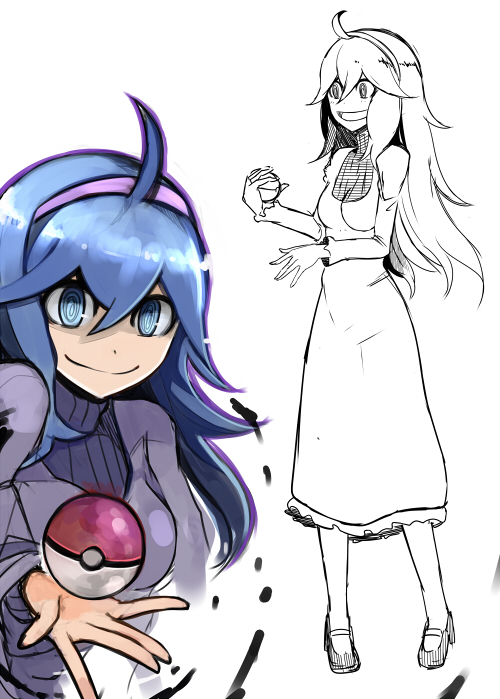 10s, 1girl, @_@, breasts, dress, female_focus, hairband, hex_maniac_(pokemon)