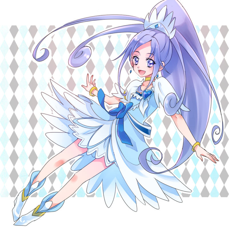 1girl, asymmetrical_clothes, blue_bow, blue_dress, blue_eyes, blue_hair, blue_skirt, bow