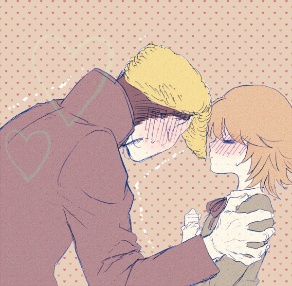 10s, 2boys, blush, brown_hair, danganronpa_(series), danganronpa:_trigger_happy_havoc, closed_eyes, fujisaki_chihiro