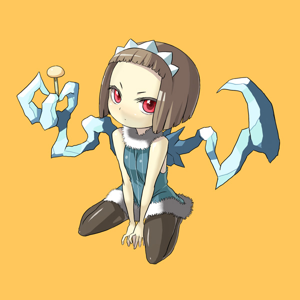 1girl, between_legs, blunt_bangs, bob_cut, brown_hair, brown_pantyhose, claws, coat