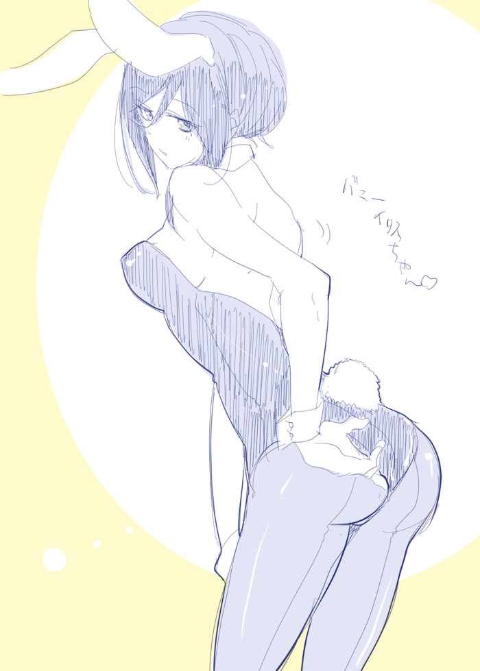 10s, 1girl, animal_ears, ass, back-seamed_legwear, detached_collar, fake_animal_ears, from_behind