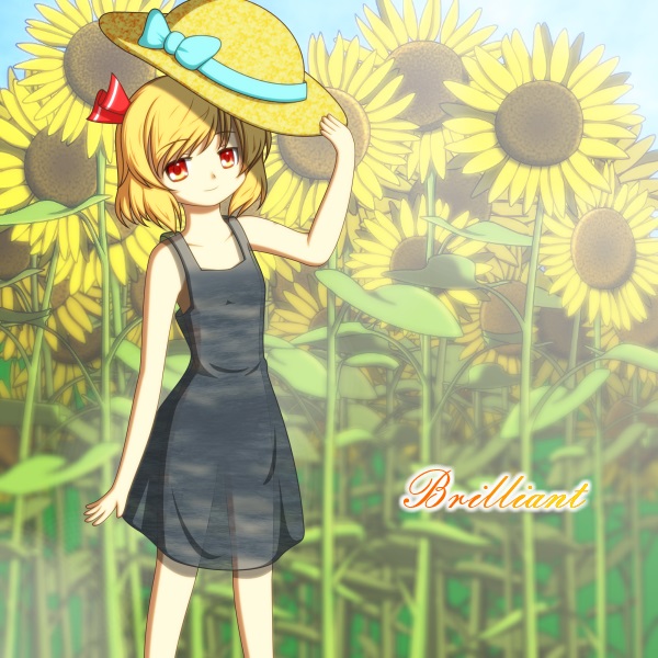 1girl, black_dress, blonde_hair, bow, censored, convenient_censoring, dress, flower