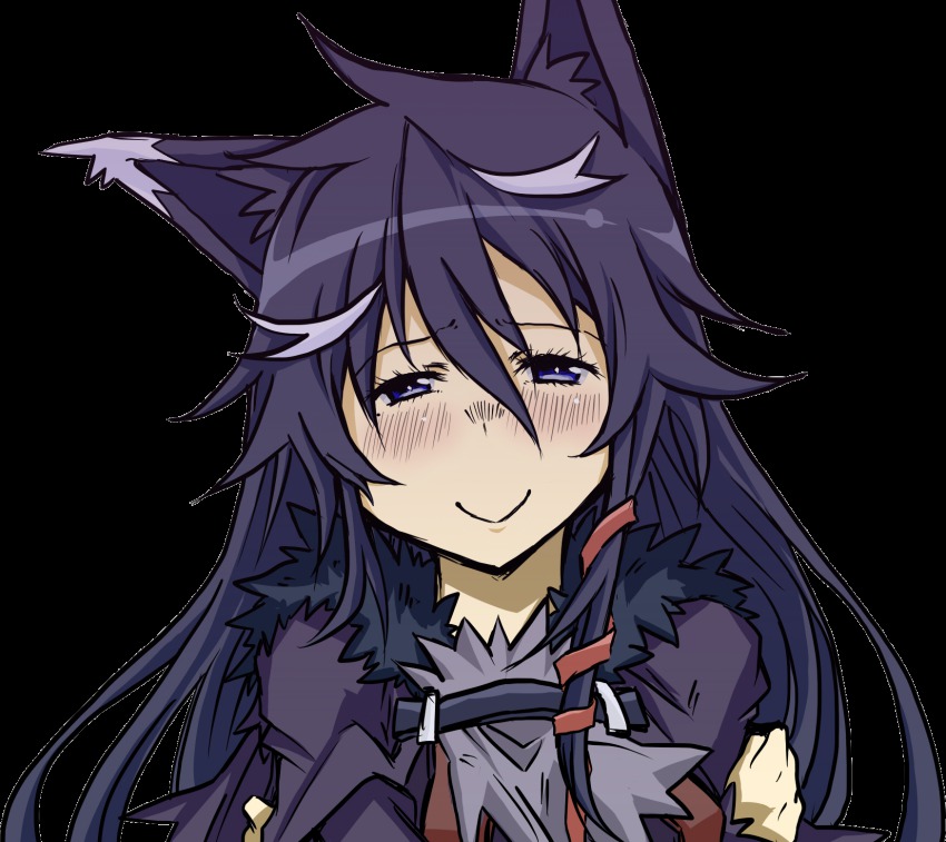 10s, 1girl, :>, animal_ears, black_hair, blue_eyes, blush, fox_ears