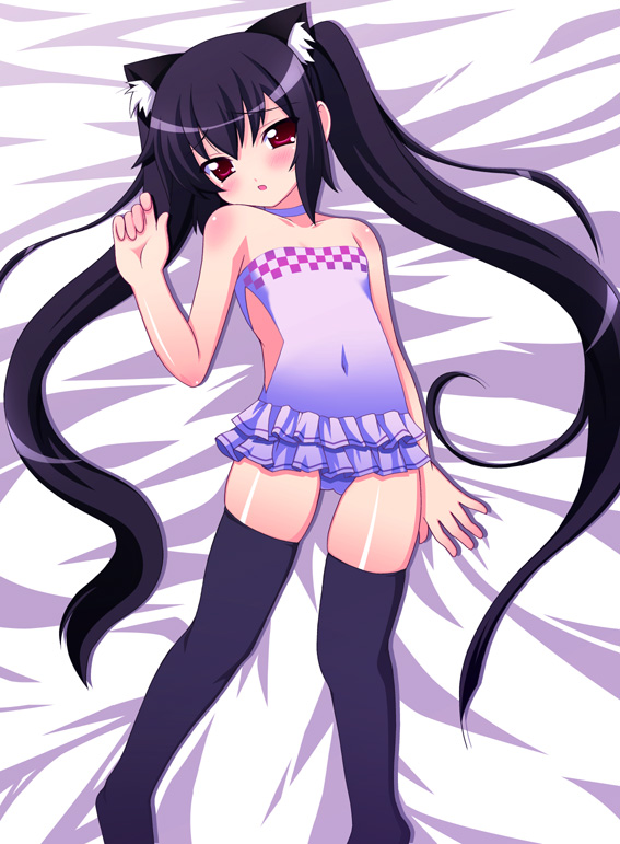 animal_ears, black_hair, blush, cat_ears, chirorian, flat_chest, kooh_(pangya), long_hair
