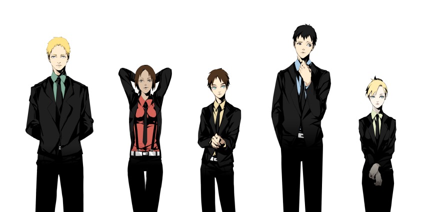 2girls, 3boys, aghost-i, annie_leonhart, bad_id, bad_pixiv_id, bertolt_hoover, black_hair