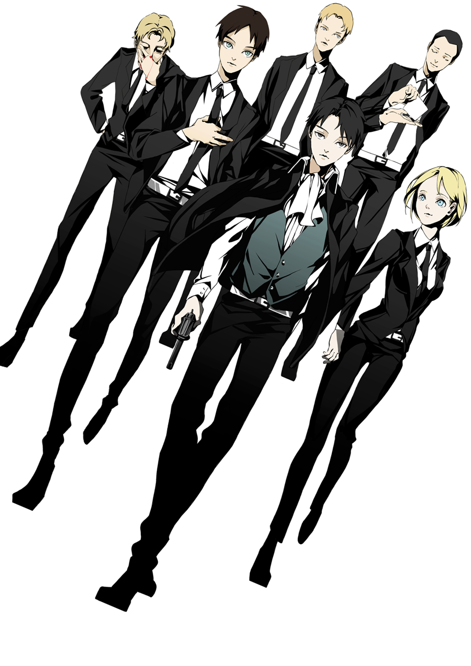 1girl, 5boys, aghost-i, ascot, auruo_bossard, bad_id, bad_pixiv_id, black_hair