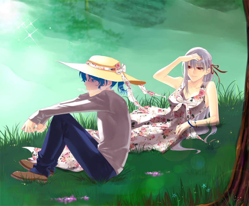 bad_id, bad_pixiv_id, blue_eyes, blue_hair, brother_and_sister, dress, fate/stay_night, fate_(series)