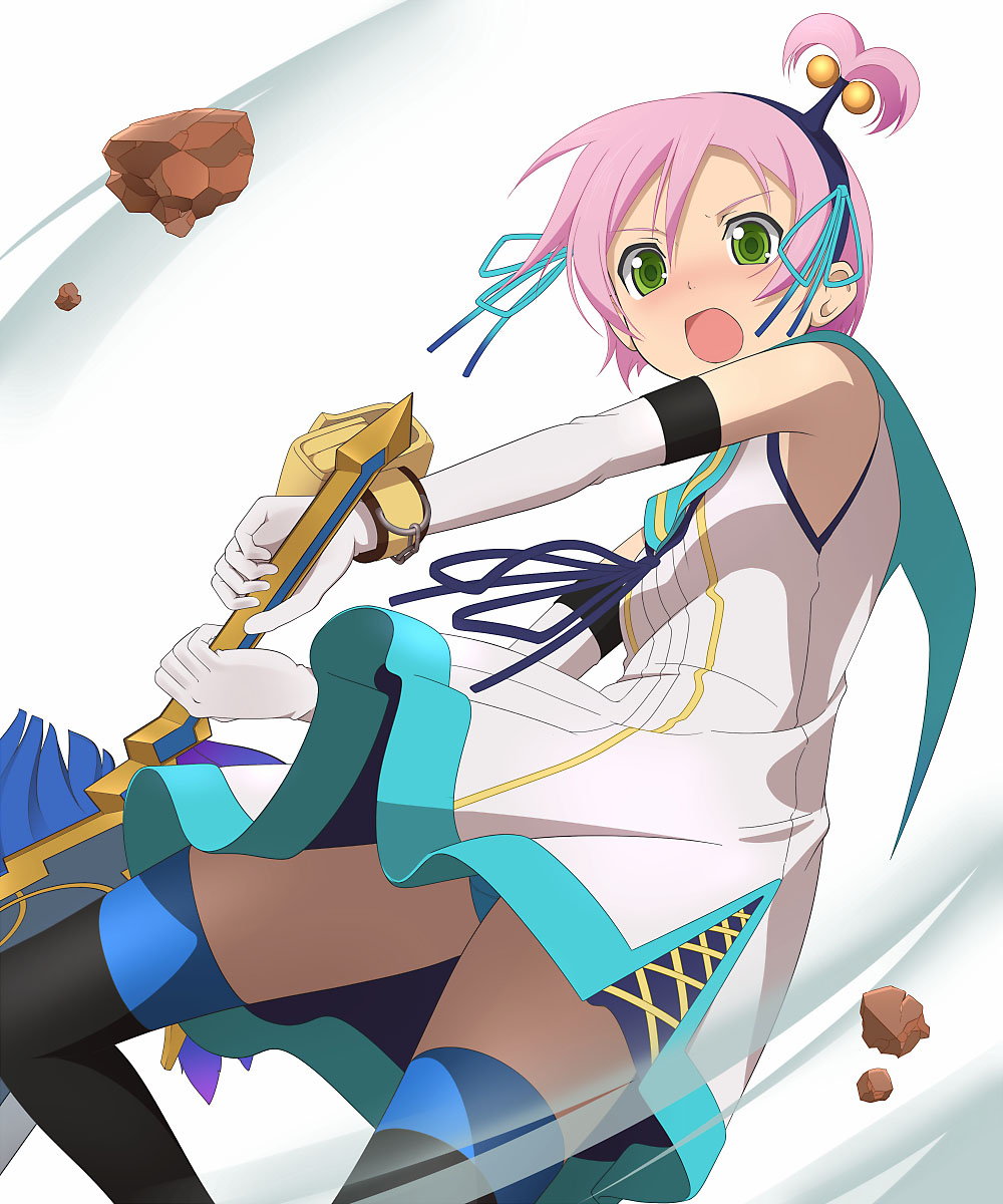 1girl, black_thighhighs, blue_panties, blue_sailor_collar, blush, female_focus, gloves, green_eyes