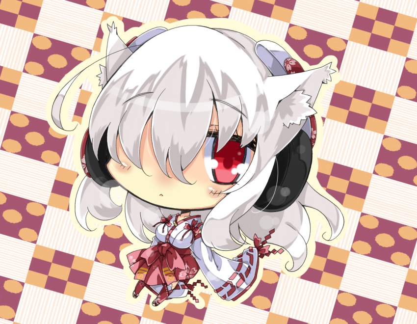 1girl, animal_ears, blush, cat_ears, hair_over_one_eye, headphones, kanagi_maihime, long_hair