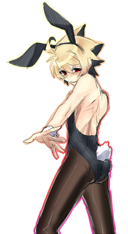 1boy, ahoge, animal_ears, back, bad_id, bad_pixiv_id, bare_shoulders, black_hair