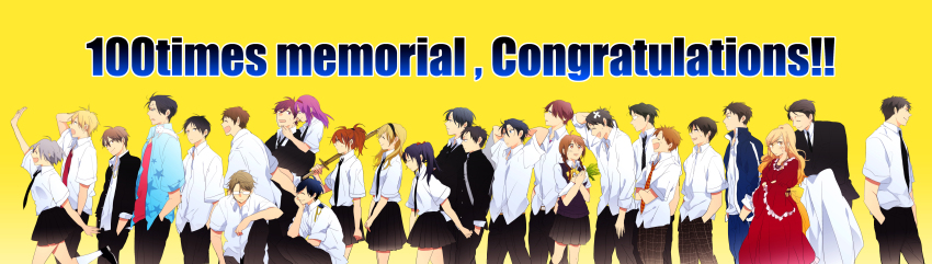 6+boys, 6+girls, absurdres, ayabe_reito, black_hair, blonde_hair, blue_hair, brown_hair