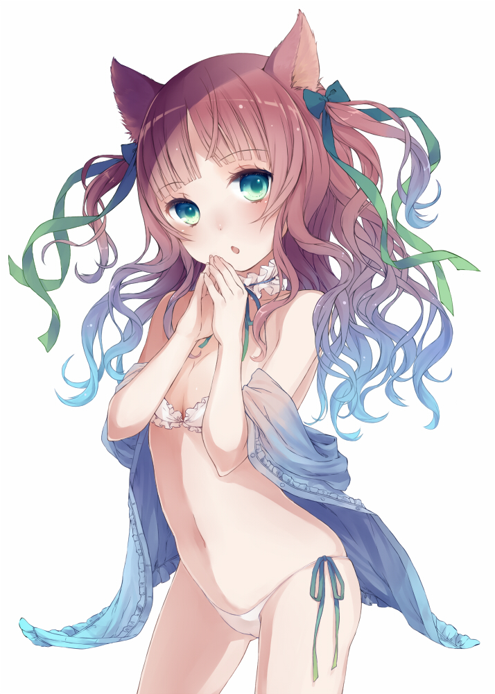1girl, animal_ears, bikini, brown_hair, cat_ears, choker, female_focus, flat_chest
