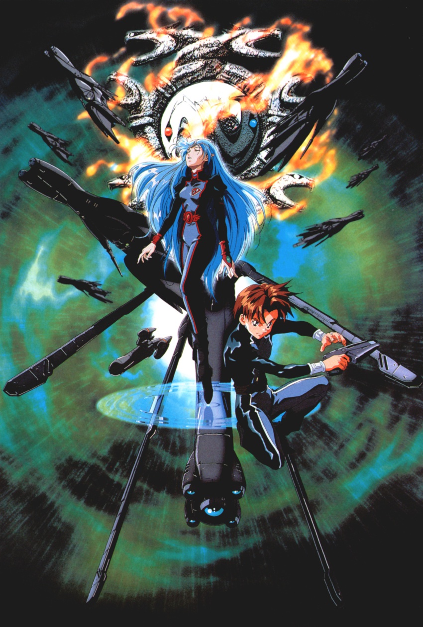 1boy, 1girl, blue_hair, closed_eyes, highres, jinto, lafiel, long_hair