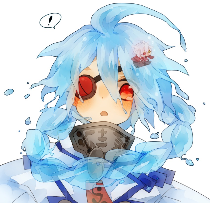 1boy, 1girl, ahoge, bad_id, bad_pixiv_id, blazblue, chibi, eyepatch