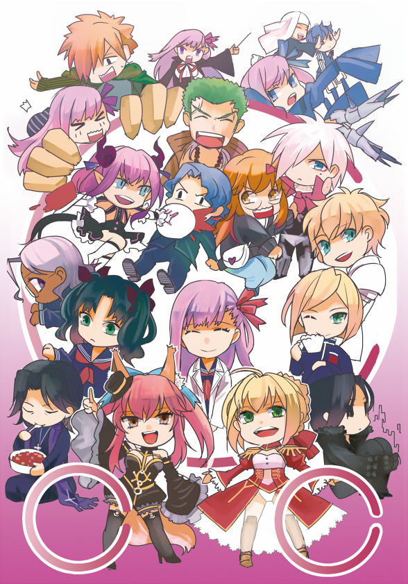 10s, 6+boys, 6+girls, :d, ahoge, archer_(fate), bb_(fate), bb_(fate/extra)