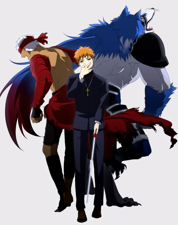 3boys, alternate_form, amakusa_shirou_(fate)_(fanfic), archer_(fate), archer_(prisma_illya), bad_id, bad_pixiv_id, black_keys_(type-moon)